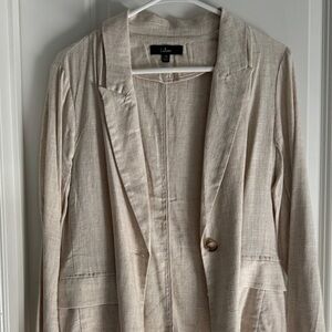 Lulu's Beige Linen-Blend Single-Button Blazer